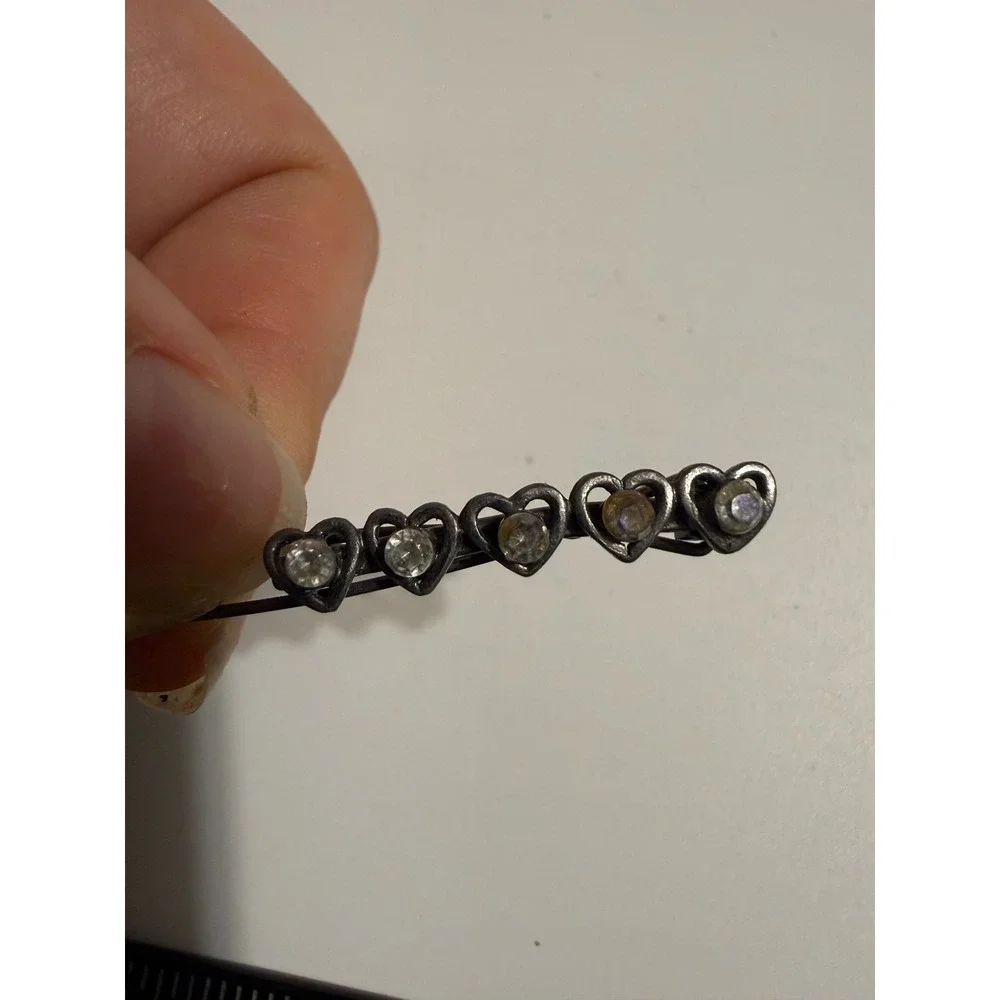 Vintage Silver Tone Heart Rhinestone Bobby Pin Hair Clip Coquette Y2K Accessory